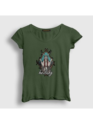 Presmono Kadın Haki Nature Heilung T-Shirt