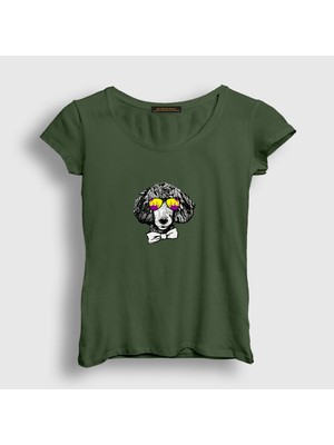 Presmono Kadın Haki Poodle Dog Köpek T-Shirt