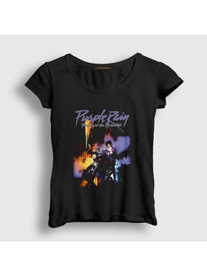 Presmono Kadın Siyah Purple Rain Prince T-Shirt