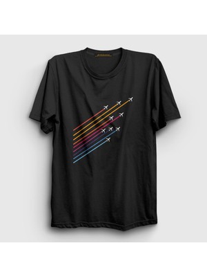 Presmono Unisex Siyah Show Pilot Airplane Uçak T-Shirt