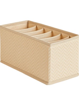 Ozka Concept Textile 6 Bölmeli Bej Balıksırtı Çekmece Içi Düzenleyici Kutu 13 x 28 x 13 cm