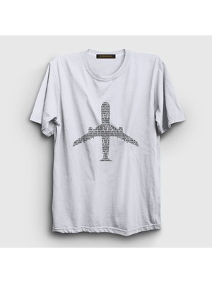 Presmono Unisex Beyaz Words Pilot Airplane Uçak T-Shirt