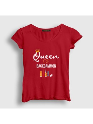 Presmono Kadın Kırmızı Queen Of Backgammon Oyun Tavla T-Shirt