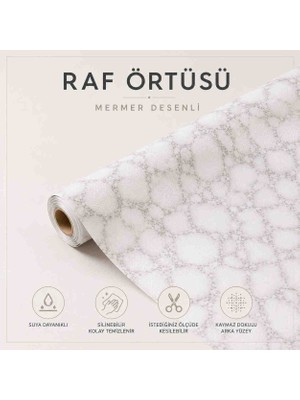 Melisa Tekstil Raf Örtüsü Kaymaz Tabanlı Silinebilir Kesilebilir Beyaz Gri Mermer Desenli