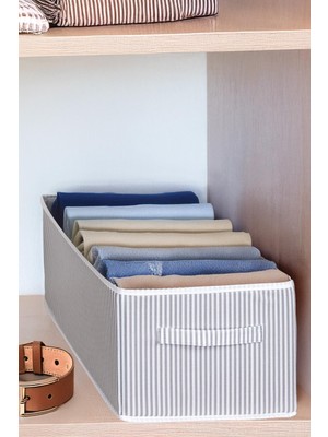 Ozka Concept Dolap Içi Pantolon Düzenleyici Saklama Kutusu Organizer (Beyaz - Gri Çizgili)