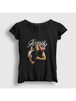 Presmono Kadın Siyah Family Fast And Furious Hızlı ve Öfkeli T-Shirt