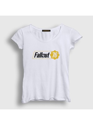 Presmono Kadın Beyaz Fallout 76 Logo Oyun T-Shirt