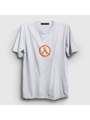 Presmono Unisex Beyaz Half Life Logo Oyun T-Shirt