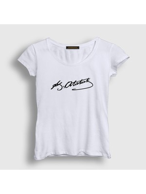 Presmono Kadın Beyaz Kemal Atatürk Imzalı T-Shirt