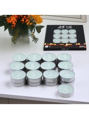 Ozka Concept Tealight Mum 25X10 gr Dekoratif Mumu Kandil Hediyelik Fitilli Mumluk Şamdan Su Mavisi Renk Kokusuz