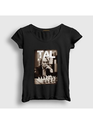 Presmono Kadın Siyah Mikhail Tal Büyükusta Satranç T-Shirt