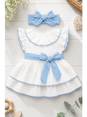 BS Hood Kız Bebek Çocuk Müslin Bandanalı Elbise