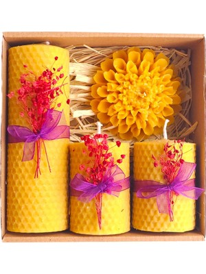 Ozka Concept Petekoğlu Dekoratif Doğal Petek Balmumu Mum Büyük Çiçekli Set Bal Mumu Mum Beeswax Candle 4 Lü Set