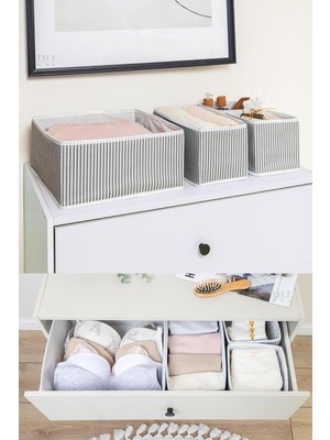 Ozka Concept Kapısı 4 Lü Çekmece Düzenleyici Organizer Dekoratif Sepet Hurç (4 Lü Çekmece Çizgili)