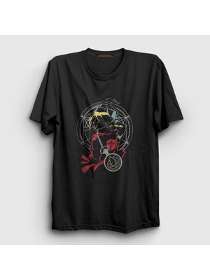 Presmono Unisex Siyah Edward Elric Full Metal Alchemist Anime T-Shirt