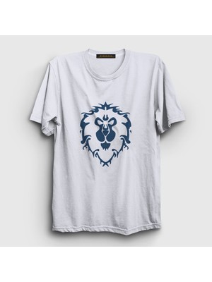 Presmono Unisex Beyaz Alliance Logo World Of Warcraft Oyun T-Shirt