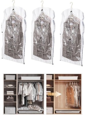 Ozka Concept Tarix Vakumlu Hurç, Dolap Düzenleyici Elbise Saklama Poşeti,%80 Yer TASARRUFU,1ADET 90X60CM,1ADET 1