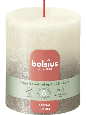 Ozka Concept Inci Beyazı Şampanya Renkli Rustik Sütun Mum - 80MM/66MM - 35 Saat Yanma Süresi