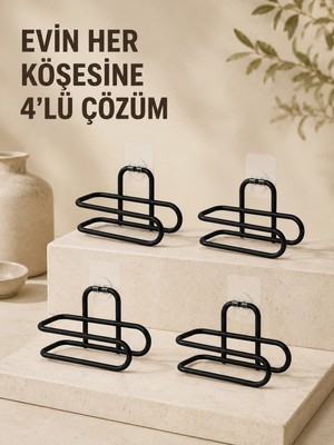 Uravas Store Mey Ithalat® Delmeden Monte Tuvalet Kağıdı Askısı Siyah Metal Yapışkanlı Banyo Kağıtlığı 4’lü Set