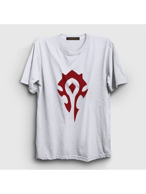 Presmono Unisex Beyaz Horde Logo World Of Warcraft Oyun T-Shirt