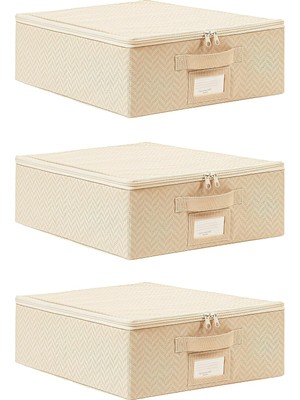 Ozka Concept Textile 3'lü Küçük Boy Bej Balıksırtı Destekli Hurç Set 31 x 38 x 12 cm