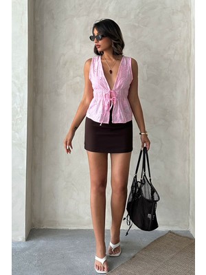 Very Moda Önden Bağlamalı Nakışlı Vual Bluz | D2911