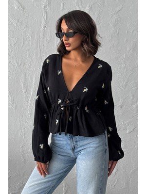 Very Moda Nakış Detaylı Bağlamalı Bluz - | F1992