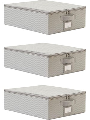 Ozka Concept Textile 3'lü Küçük Boy Gri Balıksırtı Destekli Hurç Set 31 x 38 x 12 cm