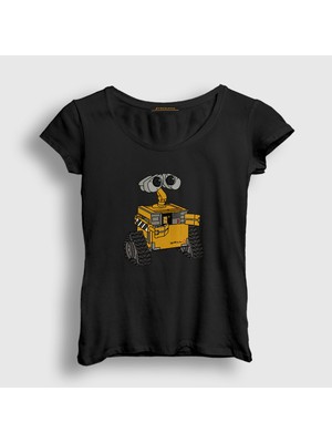 Presmono Kadın Siyah Cute Wall E Eve T-Shirt
