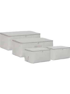 Ozka Concept Textile 4'lü Gri Balıksırtı Hurç Set 2 Adet 30 x 22 x 18/2 Adet 52 x 28 x 21 cm