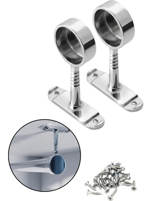 Ozka Concept Krom Yuvarlak Mobilya Boru Askı Flanşı, Dolap Elbise Gardırop Askılık Borusu Aparatı, Metal, 2 Adet