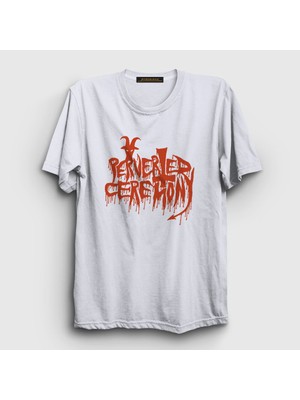 Presmono Unisex Beyaz Logo Perverted Ceremony T-Shirt