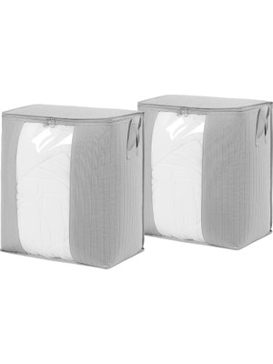 Ozka Concept Textile 2'li Pvc Pencereli Gri Renk Kapitone Hurç Set 45 x 30 x 50 cm