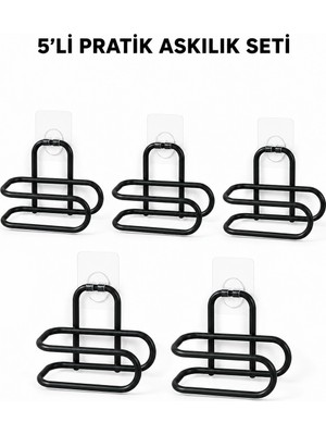 Uravas Store Mey Ithalat® Siyah Metal Wc Kağıtlık Yapışkanlı Tuvalet Kağıdı Rulo Tutucu 5 Adet Avantajlı Set