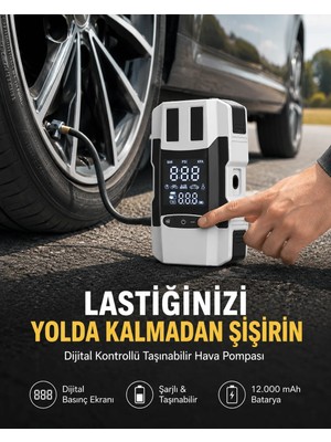 Negok Araç Lastik Şişirme Pompası ve Akü Takviye Powerbank Bir Arada Yeni Nesil