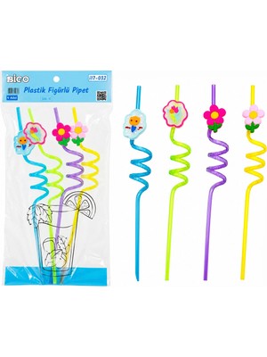 Uravas Store 4pcs Kıvrımlı - Renkli Plastik Pipet Figürlü=mix (5047)