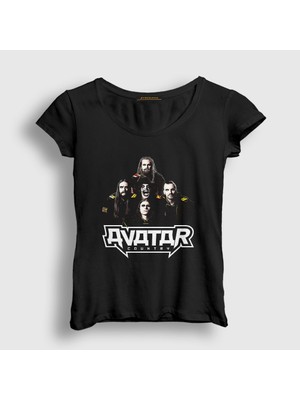Presmono Kadın Siyah Band Metal Avatar T-Shirt