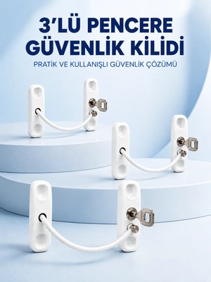 Negok 3 Adet Pencere Güvenlik Kilidi Esnek Bağlantılı Anahtarlı Koruma Seti