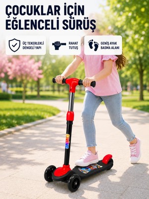Negok Çocuk Scooterı 3 Tekerlekli Denge Destekli Ayarlanabilir Gidonlu Çocuk Skuteri