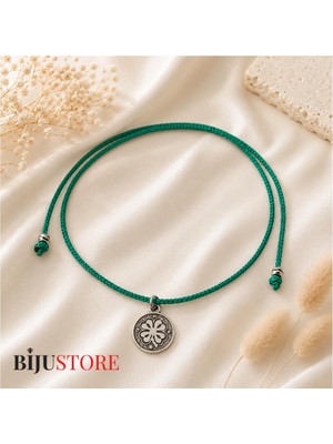 BijuStore Yeşil Makrome Ip - Yonca Şans Kadın Choker