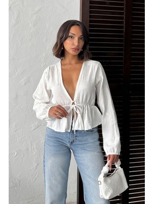 Very Moda Nakış Detaylı Bağlamalı Bluz - | F1992