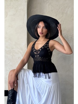 Very Moda Güpür Detaylı Askılı Bluz| D2892