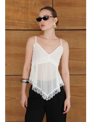 Very Moda D 2979 Askılı Dantel Detaylı Tül Bluz - | D2979