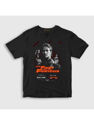 Presmono  Çocuk Siyah Paul Walker Fast And Furious Hızlı ve Öfkeli T-Shirt