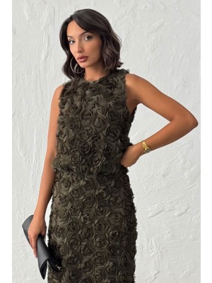 Very Moda Gül Süzüneli Kolsuz Bluz | F1989