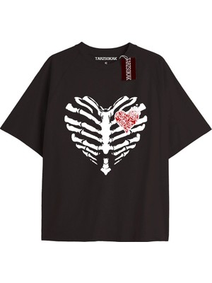 Tarzsokak Unisex Erkek/kadın Kalp Kaburga T-Shirt Siyah Kod 29