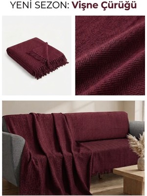 Buldan Natura Herringbone Vişne Çürüğü Balıksırtı Dokuma Saçaklı Koltuk Örtüsü 180×310 cm