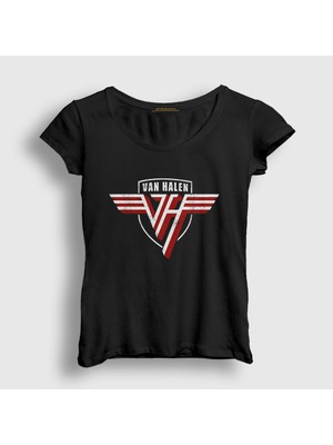 Presmono Kadın Siyah Logo Van Halen T-Shirt