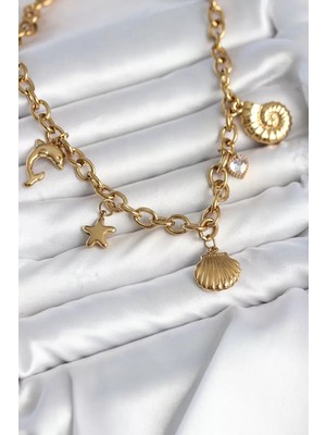 Uravas Store 316L Çelik Deniz Konspet Charmlı Model Kadın Kolye TJ-BKO11133