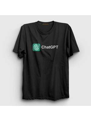 Presmono Unisex Siyah Logo Ai Chatgpt Yapay Zeka T-Shirt